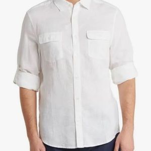 Perry Ellis White Linen Blend Button Down Shirt
